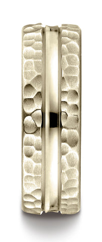 Benchmark-18K-Yellow-Gold-7.5mm-Comfort-Fit-Hammered-Finish-Center-Cut-Design-Wedding-Ring--Size-4.5--CF67580018KY04.5