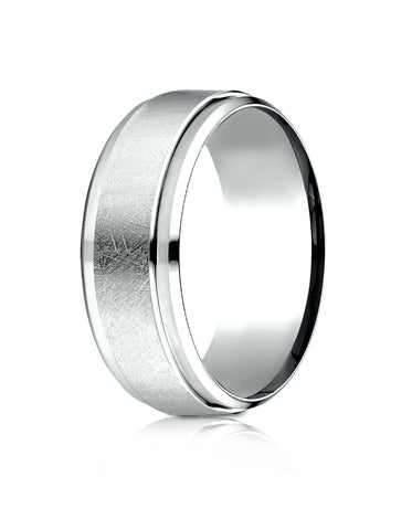 Benchmark Platinum 7mm Comfort-Fit Drop Bevel Swirl Finish Center Design Band, (Sizes 4-15)