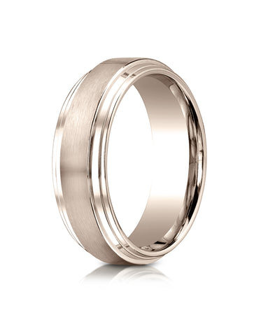 Benchmark 14k Rose Gold 8mm Comfort-Fit Satin-Finished Step Edge Carved Design Band, (Sizes 4-15)