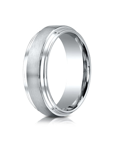 Benchmark Platinum 8mm Comfort-Fit Satin-Finished Step Edge Carved Design Band, (Sizes 4-15)