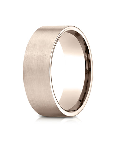 Benchmark 14K Rose Gold 8mm Comfort-Fit Satin-Finished Carved Design Wedding Band Ring (Sizes 4 - 15 )