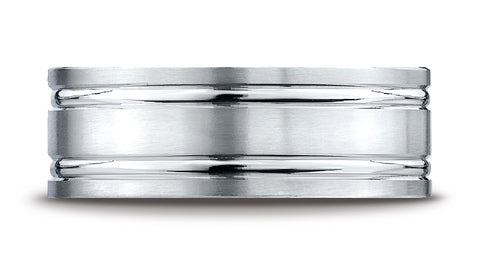 Benchmark-Palladium-8mm-Comfort-Fit-Satin-Finished-w/-Parallel-Grooves-Carved-Design-Wedding-Band--Sz-4.25--CF68423PD04.25