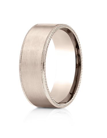 Benchmark 14k Rose Gold 8mm Comfort-Fit Riveted Edge Satin Finish Design Band, (Sizes 4-15)