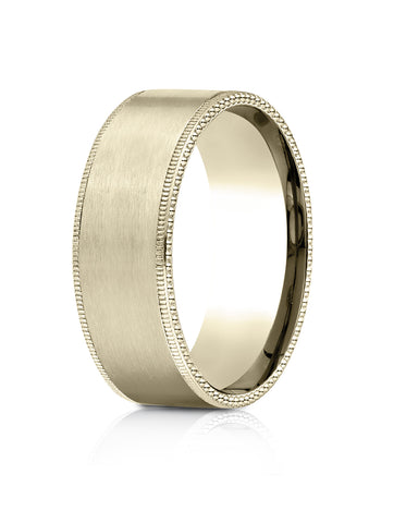 Benchmark 14k Yellow Gold 8mm Comfort-Fit Riveted Edge Satin Finish Design Band, (Sizes 4-15)