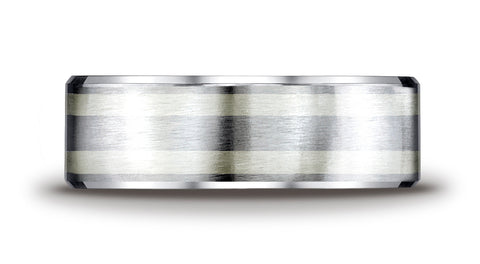 Benchmark-Cobaltchrome™--Silver-8-mm-Comfort-Fit-Satin-Finished-Parallel-Silver-Inlay-Design-Band--6.5--CF68461CC06.5