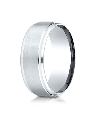 Benchmark Palladium 8mm Comfort-Fit Satin-Finished Drop Beveled Edge Carved Design Wedding Band Ring