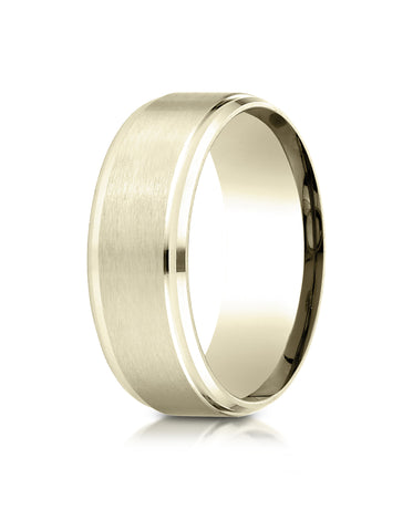 Benchmark 14K Yellow Gold 8mm Comfort-Fit Satin-Finished Drop Beveled Edge Carved Design Wedding Band
