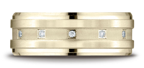 Benchmark-14K-Yellow-Gold-8mm-Comfort-Fit-Pave-set-12-Stone-Diamond-Wedding-Band-Ring--.12Ct.--Size-4.25--CF6859714KY04.25