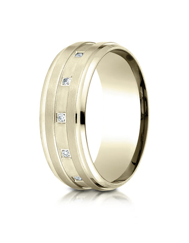 Benchmark 14K Yellow Gold 8mm Comfort-Fit Pave-set 12-Stone Diamond Wedding Band Ring (0.12 ct.)