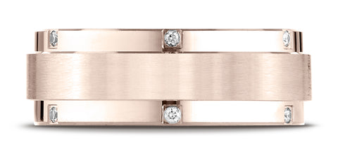 Benchmark-14K-Rose-Gold-8mm-Comfort-Fit-Pave-set-12-Stone-Diamond-Wedding-Band-Ring--.12Ct.--Size-4.25--CF6871614KR04.25