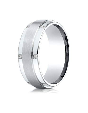 Benchmark 14K White Gold 8mm Comfort-Fit Pave-set 12-Stone Diamond Wedding Band Ring (0.12 ct.)