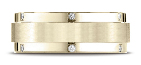 Benchmark-14K-Yellow-Gold-8mm-Comfort-Fit-Pave-set-12-Stone-Diamond-Wedding-Band-Ring--.12Ct.--Size-4.25--CF6871614KY04.25