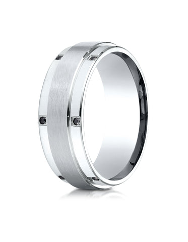 Benchmark 18K White Gold 8mm Comfort-Fit Pave-set 12-Stone Black Diamond Wedding Band Ring (0.12 ct.)