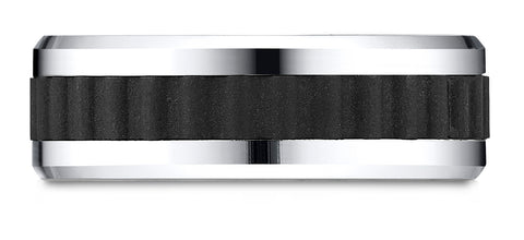 Benchmark-Cobaltchrome-8mm-Comfort-Fit-Beveled-Edge-Black-Titanium-Riveted-Inlay-Design-Ring--Size-6.5--CF68903CC06.5