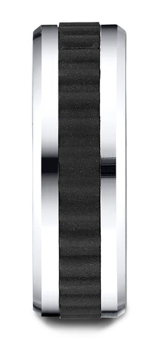 Benchmark-Cobaltchrome-8mm-Comfort-Fit-Beveled-Edge-Black-Titanium-Riveted-Inlay-Design-Ring--Size-7--CF68903CC07