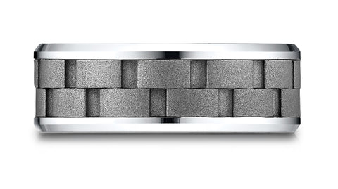 Benchmark-Cobaltchrome-8mm-Comfort-Fit-Beveled-Edge-Sandblasted-Satin-Finish-Link-Pattern-Dsn-Ring--6.5--CF68943CC06.5