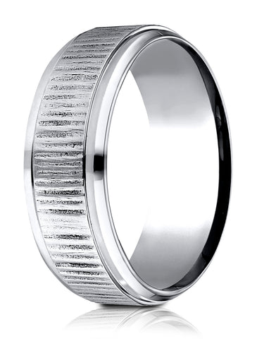 Benchmark Cobaltchrome 8 mm Comfort-Fit Horizonal Bark Pattern Design Ring, (Sizes 6-14)