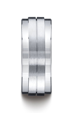 Benchmark-Argentium-Silver-9-mm-Comfort-Fit-Satin-Finished-with-Center-Cut-Design-Wedding-Band--Size-7--CF69352SV07