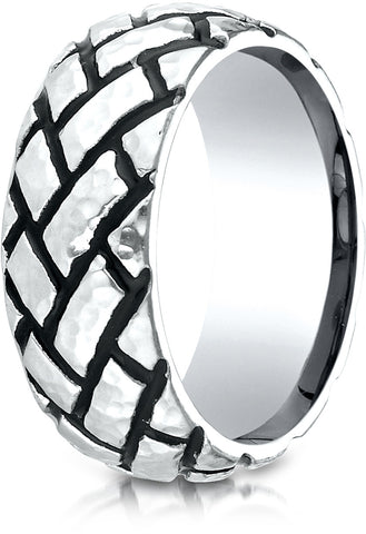 Benchmark Cobaltchrome 9mm Comfort-Fit Wedding Band Ring with Blackened Tread Pattern, (Sizes 6 - 14)