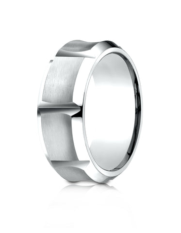 Benchmark Cobaltchrome 9mm Comfort-Fit Beveled Edge Horizontal Cut Concave Satin Center Design Ring,(6-14)