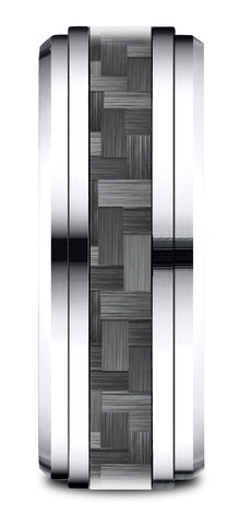 Benchmark-Cobaltchrome-9mm-Comfort-Fit-Drop-Beveled-Edge-Grey-Carbon-Fiber-Design-Ring--Size-7--CF69488CFCC07