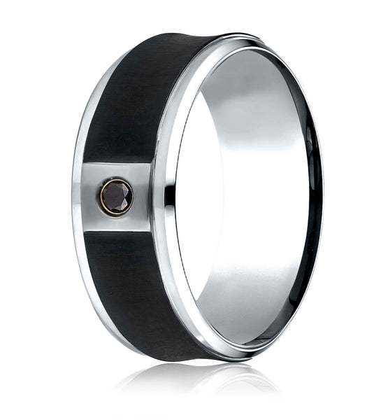 Benchmark Cobaltchrome 9 mm Comfort-Fit Blackened Concave Diamond Ring (0.06Ct.), (Sizes 6-14)