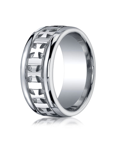 Benchmark Argentium Silver 10mm Comfort-Fit Celtic Cross Design Wedding Band Ring, (Sizes 8 - 15)