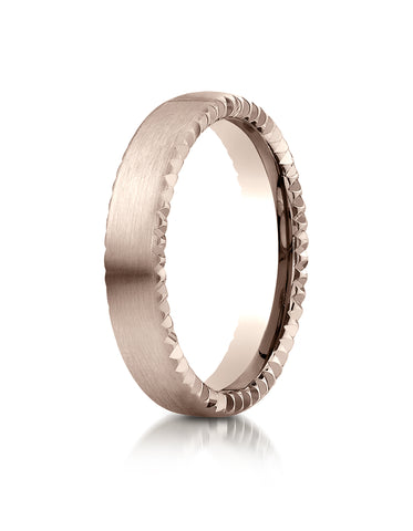 Benchmark 14K Rose Gold 4.5mm Comfort-Fit Satin-Finished Rivet Coin Edging Carved Design Wedding Band