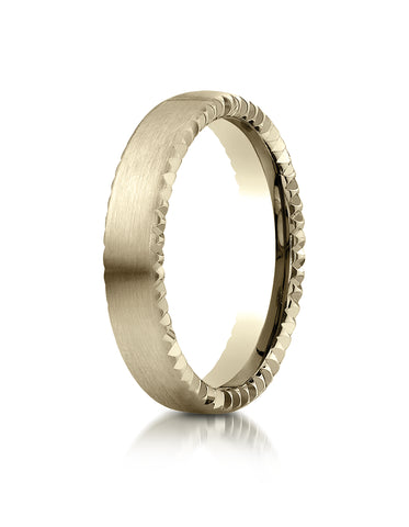 Benchmark 14K Yellow Gold 4.5mm Comfort-Fit Satin-Finished Rivet Coin Edging Carved Design Wedding Band