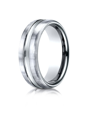 Benchmark Palladium 7.5mm Comfort-Fit Satin-Finished High Polished Center Cut Carved Design Wedding Band