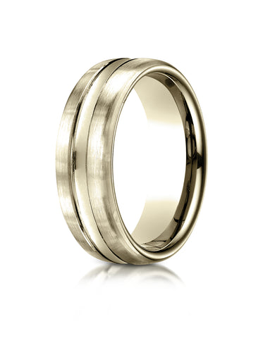 Benchmark 14K Yellow Gold 7.5mm Comfort-Fit Satin-Finished High Polished Center Cut Carved Design Ring