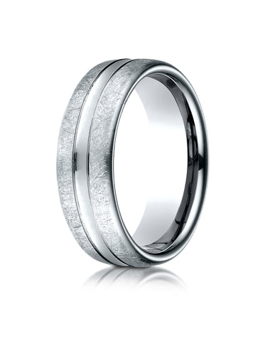 Benchmark Palladium 7.5mm Comfort-Fit Swirled Finish Center Convex Cut Design Wedding Band Ring