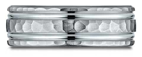 Benchmark-14k-White-Gold-7.5mm-Comfort-Fit-Hammered-Finish-Double-High-Polish-Cut-Design-Band--Size-4.25--CF71754314KW04.25