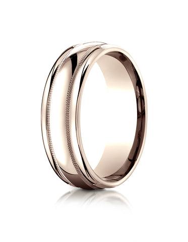 Benchmark 14K Rose Gold 7.5mm Comfort-Fit Milgrain High Polish Carved Design Wedding Band Ring