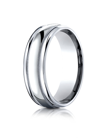 Benchmark 14K White Gold 7.5mm Comfort-Fit Milgrain High Polish Carved Design Wedding Band Ring
