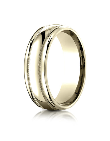 Benchmark 14K Yellow Gold 7.5mm Comfort-Fit Milgrain High Polish Carved Design Wedding Band Ring