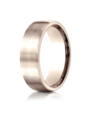 Benchmark 14K Rose Gold 7.5mm Comfort-Fit Satin Finish Design Wedding Band Ring (Sizes 4 - 14 )