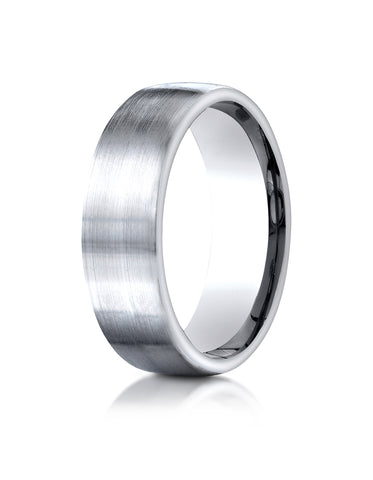 Benchmark 14K White Gold 7.5mm Comfort-Fit Satin Finish Design Wedding Band Ring (Sizes 4 - 14 )