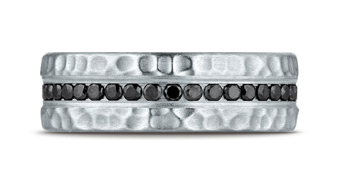 Benchmark-18K-White-Gold-7.5mm-Hammered-Finish-Pave-set-Black-Diamond-Eternity-Comfort-Fit-Ring--Sz-4.25--CF71757018KW04.25