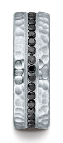 Benchmark-14K-White-Gold-7.5mm-Hammered-Finish-Pave-set-Black-Diamond-Eternity-Comfort-Fit-Band--Sz-4.5--CF71757014KW04.5