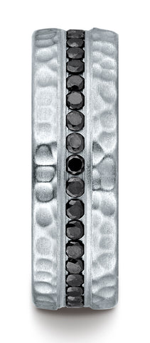Benchmark-18K-White-Gold-7.5mm-Hammered-Finish-Pave-set-Black-Diamond-Eternity-Comfort-Fit-Band--Sz-4.5--CF71757018KW04.5