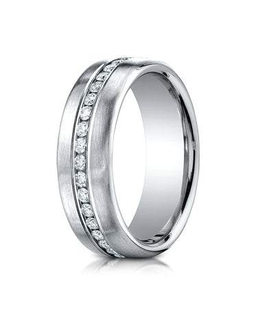 Benchmark 18K White Gold 7.5mm Comfort-Fit Satin Finish Pave-set Diamond Eternity Wedding Band (.62Ct)