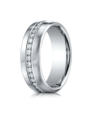 Benchmark 14K White Gold 7.5mm Satin Finish Pave-set Diamond Comfort-Fit Wedding Band Ring (0.4 ct.)