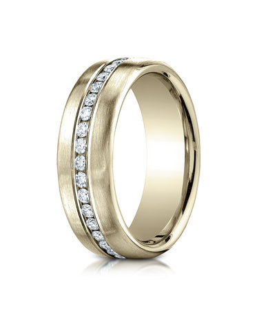 Benchmark 18K Yellow Gold 7.5mm Satin Finish Pave-set Diamond Comfort-Fit Wedding Band Ring (0.4 ct.)