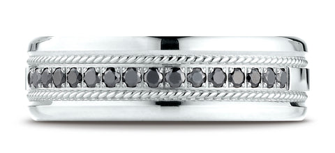 Benchmark-14K-White-Gold-7.5mm-Comfort-Fit-Pave-set-16-Stone-Black-Diamond-Wedding-Band--.32Ct.--Size-4.25--CF71758014KW04.25