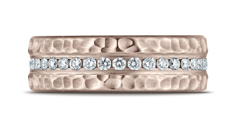 Benchmark-14K-Rose-Gold-7.5mm-Hammered-Finish-Pave-set-Eternity-Diamond-Comfort-Fit-Wedding-Band--Sz-4.25--CF71758214KR04.25
