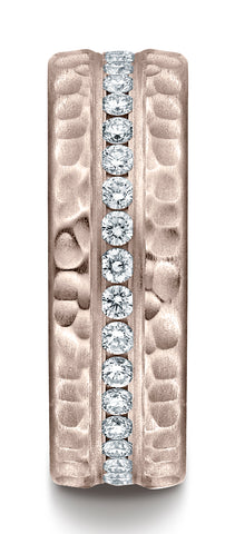 Benchmark-14K-Rose-Gold-7.5mm-Hammered-Finish-Pave-set-Diamond-Comfort-Fit-Wedding-Band-Ring--Size-4.5--CF71758314KR04.5