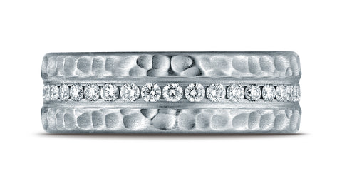 Benchmark-18K-White-Gold-7.5mm-Hammered-Finish-Pave-set-Diamond-Comfort-Fit-Wedding-Band-Ring--Size-4.25--CF71758318KW04.25