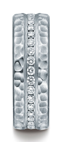 Benchmark-18K-White-Gold-7.5mm-Hammered-Finish-Pave-set-Diamond-Comfort-Fit-Wedding-Band-Ring--Size-4.5--CF71758318KW04.5