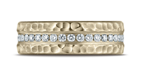 Benchmark-18K-Yellow-Gold-7.5mm-Hammered-Finish-Pave-set-Diamond-Comfort-Fit-Wedding-Band-Ring--Size-4.25--CF71758318KY04.25